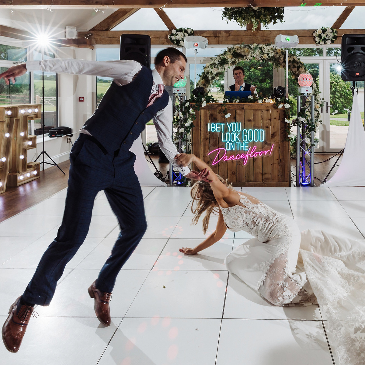 Jodie and Ian first dance moment at Blithfield Lakeside Barns
