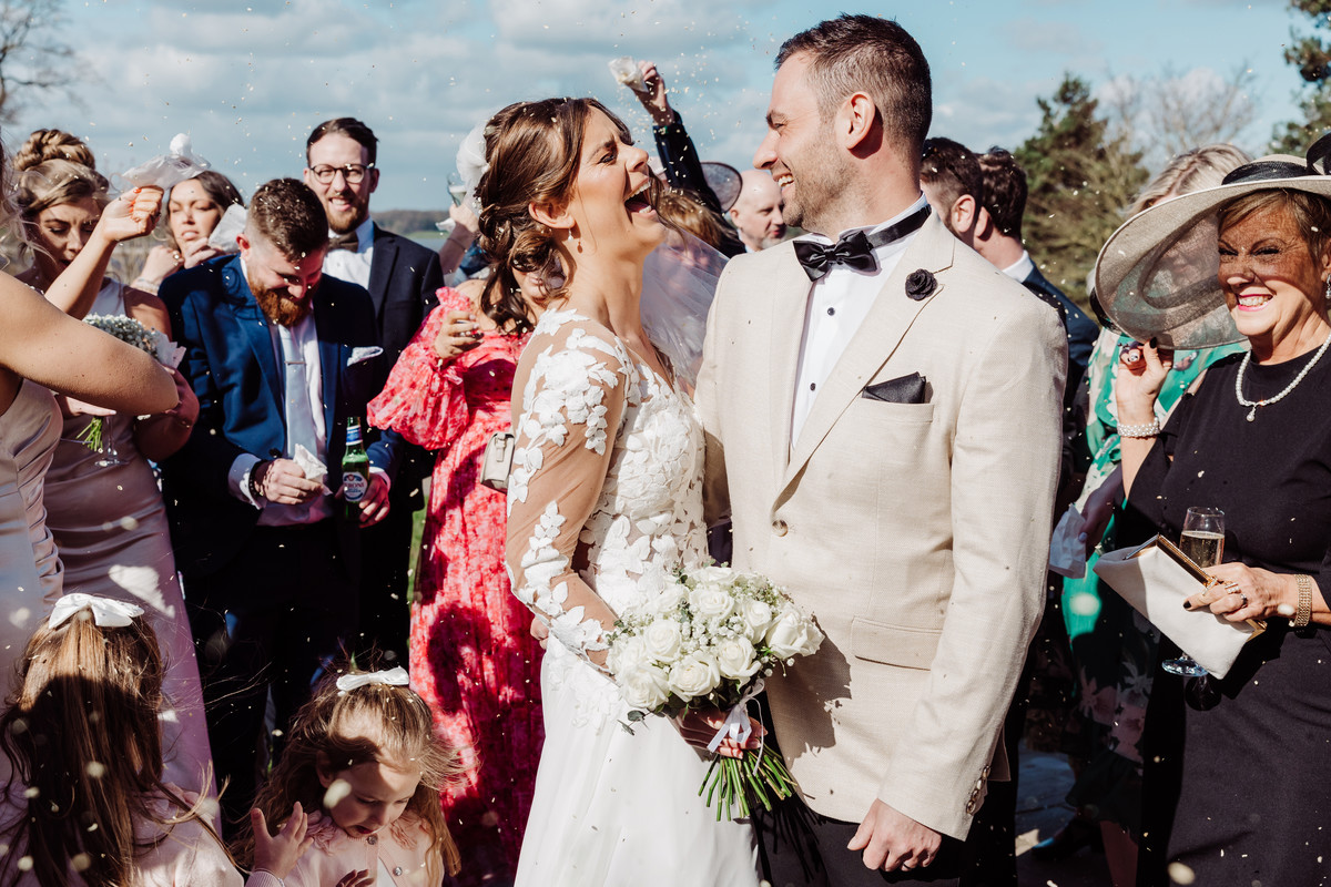Confetti aftermath on a windy day at Blithfield Lakeside Barns