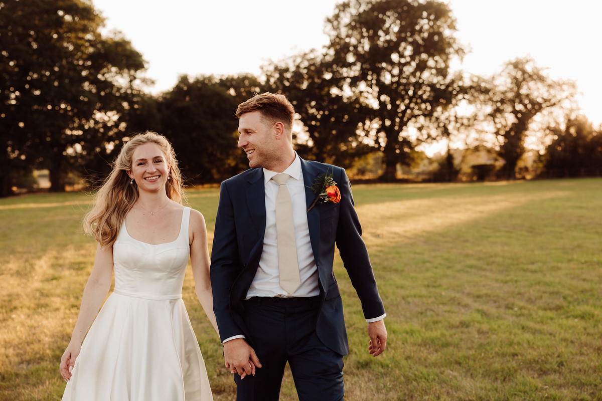 Golden hour couple photographs at their marquee wedding in Staffordshire