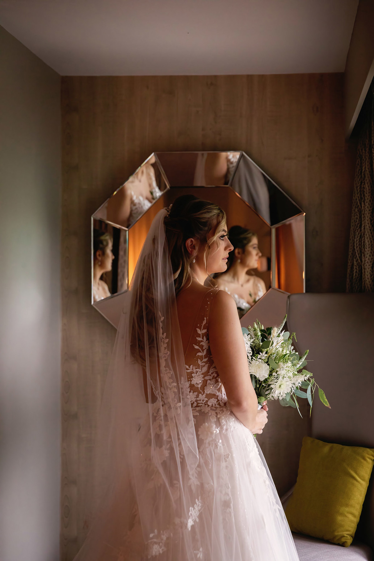 Bridal portrait at Moddershall Oaks wedding