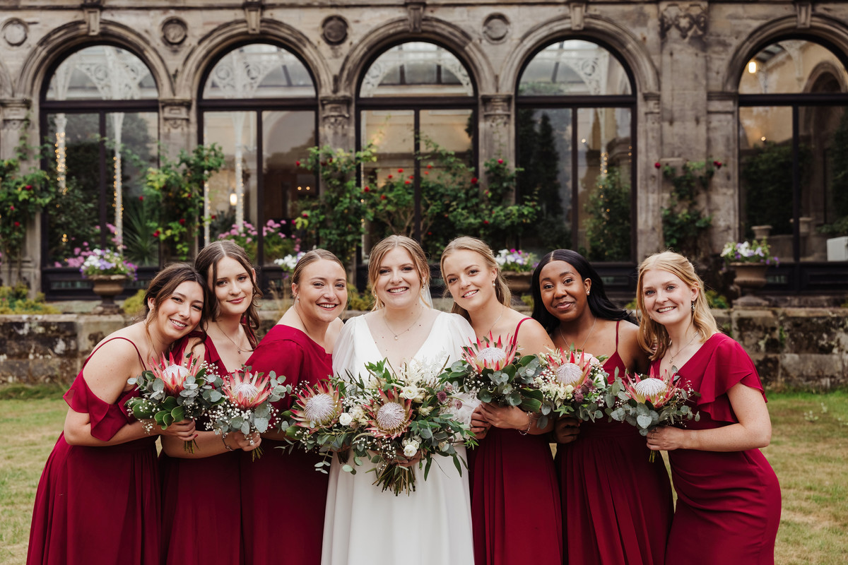 Bride with her bridesmaids at Sandon Hall