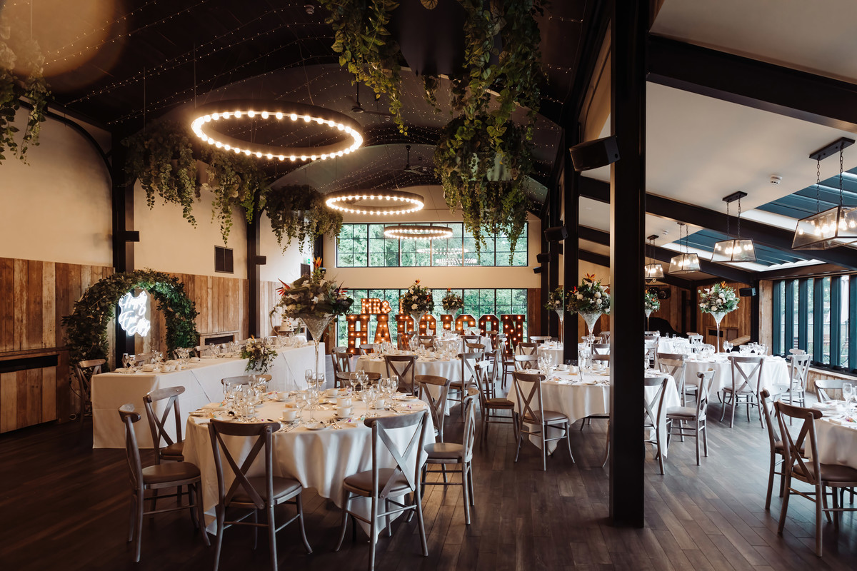 The party barn at Foxtail Barns ready for guests to take their seats