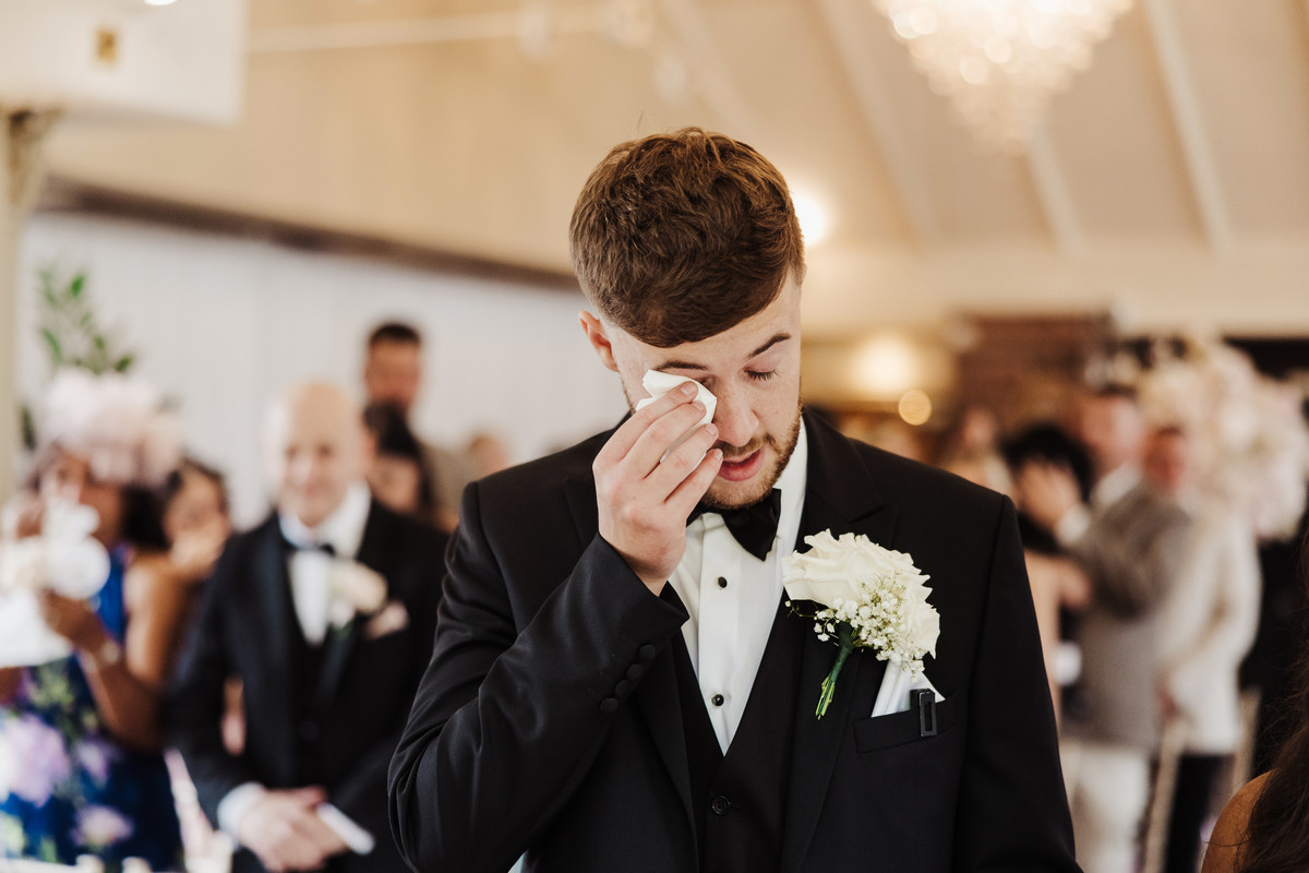 Groom shedding at tear at The Moat House, Staffordshire
