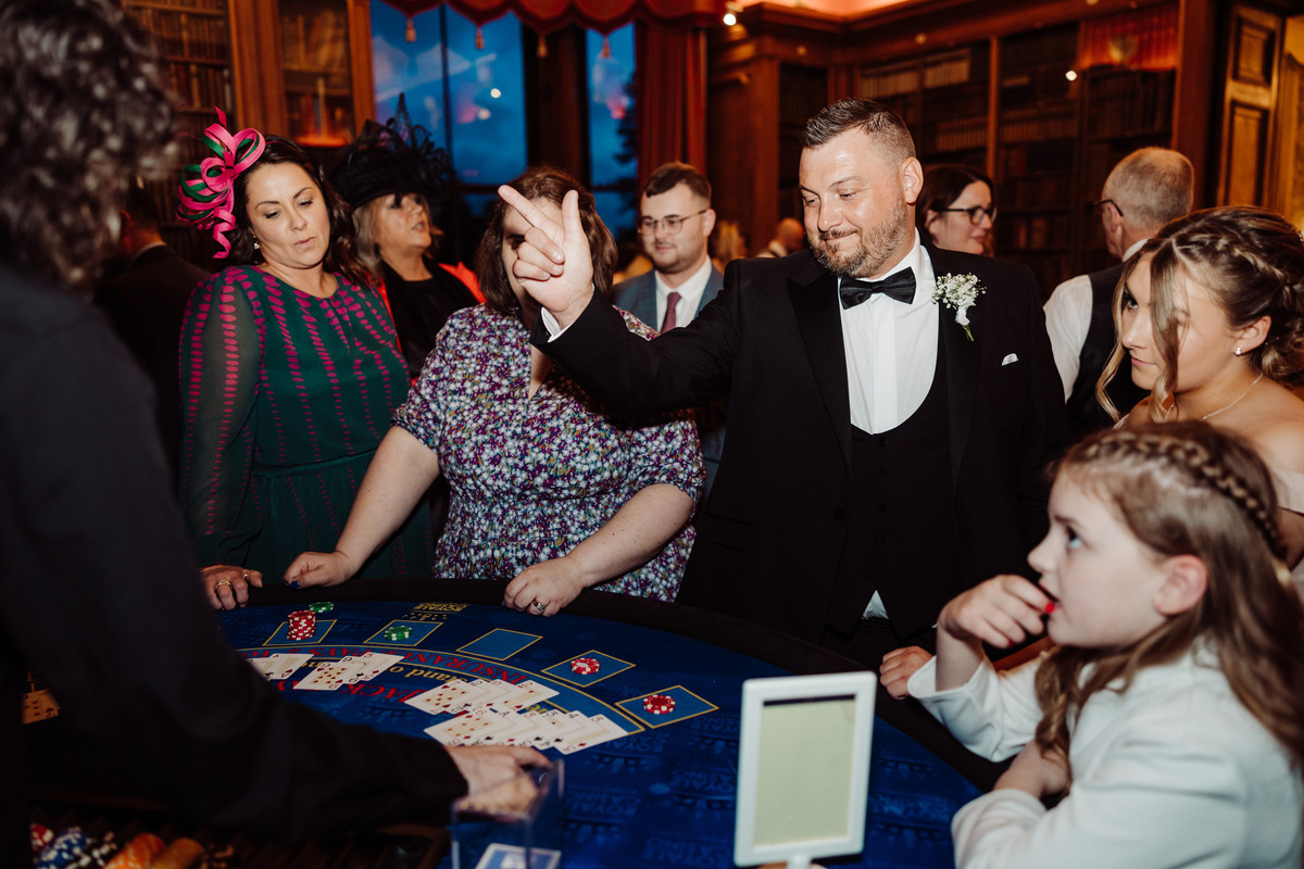 Groom wins on the casino table at his wedding reception at Sandon Hall