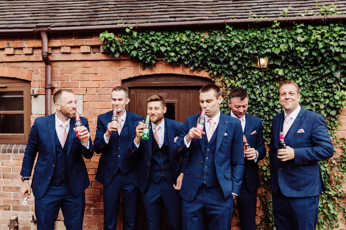Groomsmen drinking personalised alcopops after parkrun