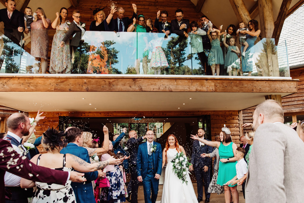 Two tier confetti moment at The Millbarns