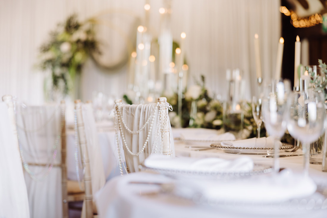 Elegant wedding table details at The Moat House in Acton Trussell