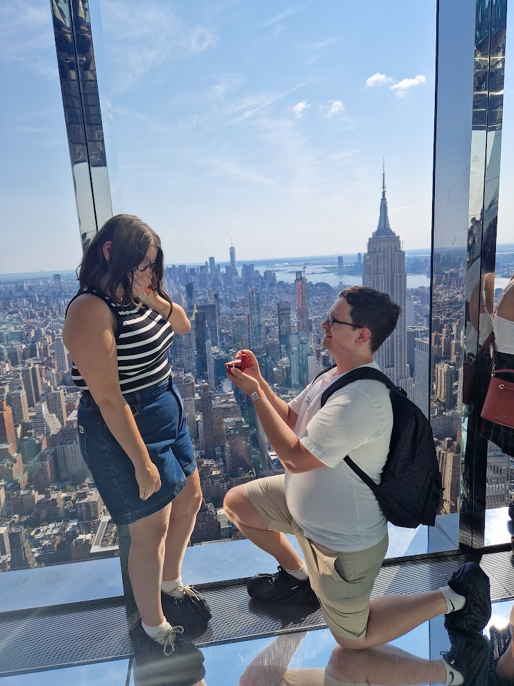 Tilly and Simon's New York proposal before their Moat House wedding