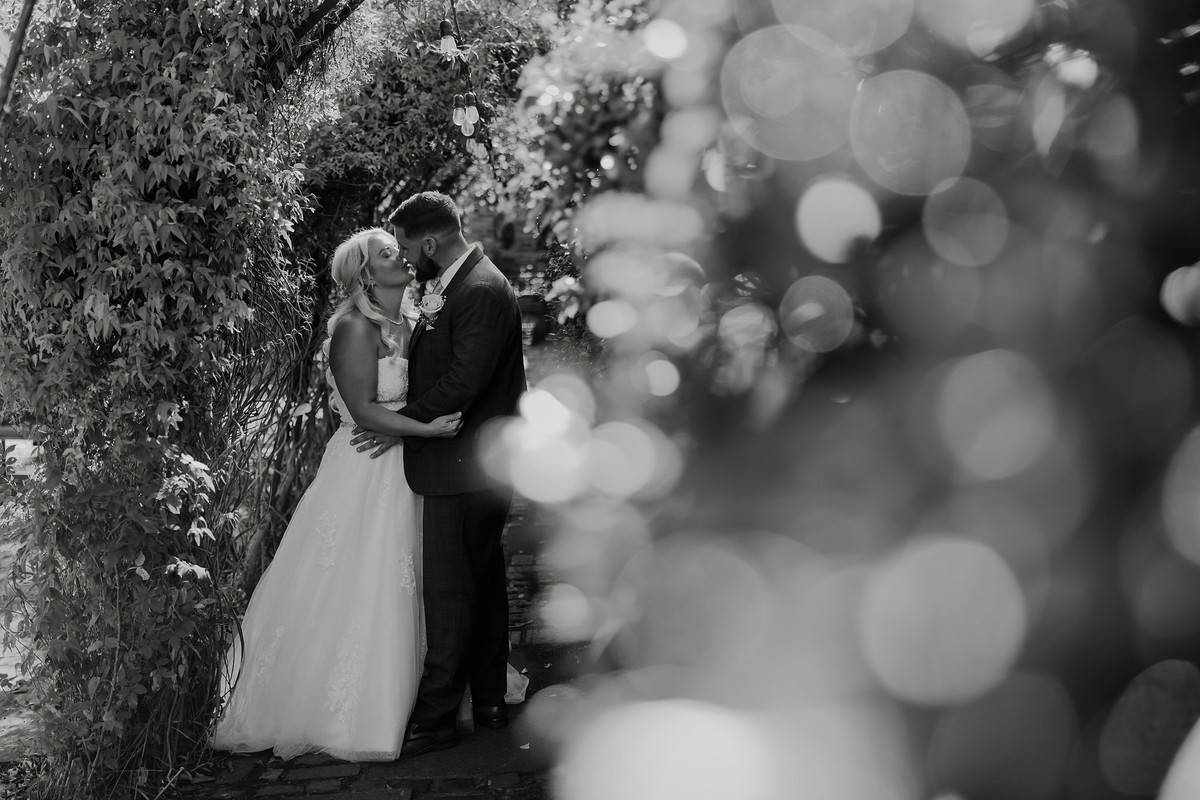 Nikki and Dan in the gardens at The Hundred House Hotel in Shropshire
