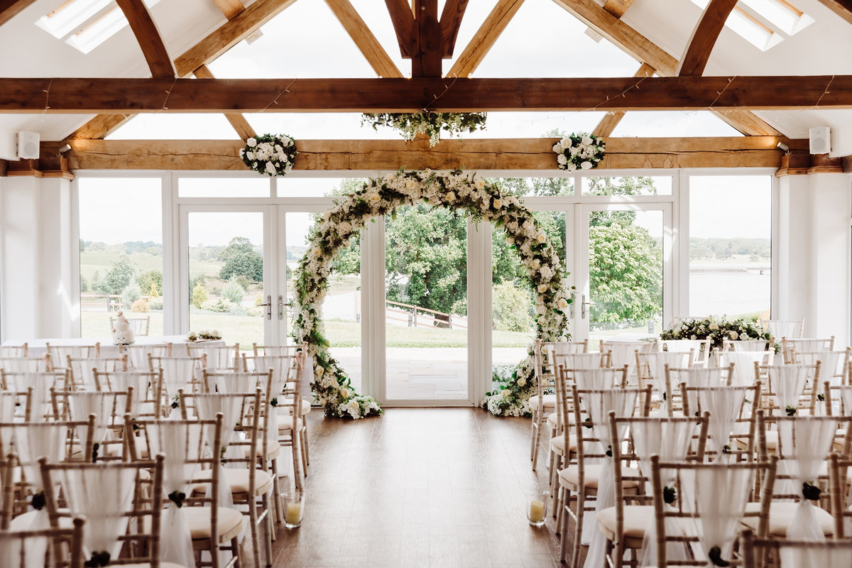 Wedding ceremony at Blithfield Lakeside Barns